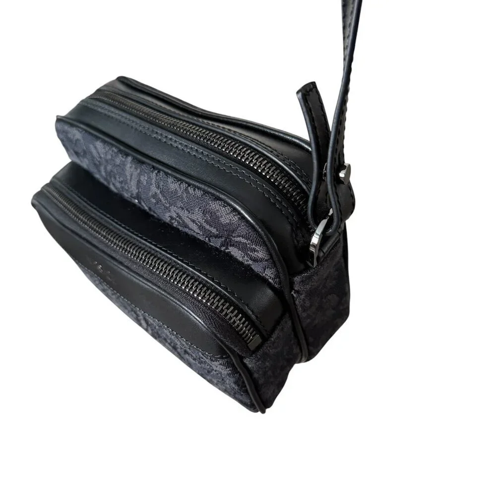 Versace Black Jacquard Fabric and Leather Shoulder Messenger Crossbody, 1012856‎